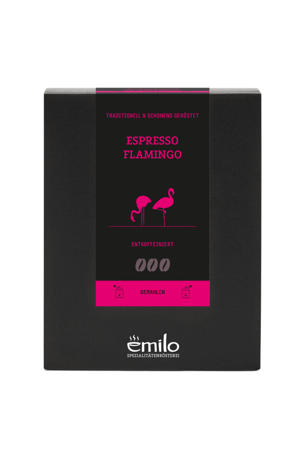 Espresso "Flamingo Decaf" gemahlen 200g emilo Spezialitätenrösterei 